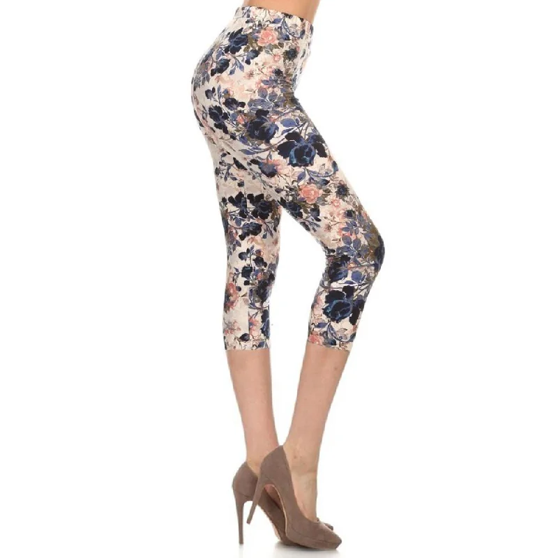 Vibrant Femme Fashion Multi-color Print, Cropped Capri Leggings In A Fitted Style With A Banded High Waist