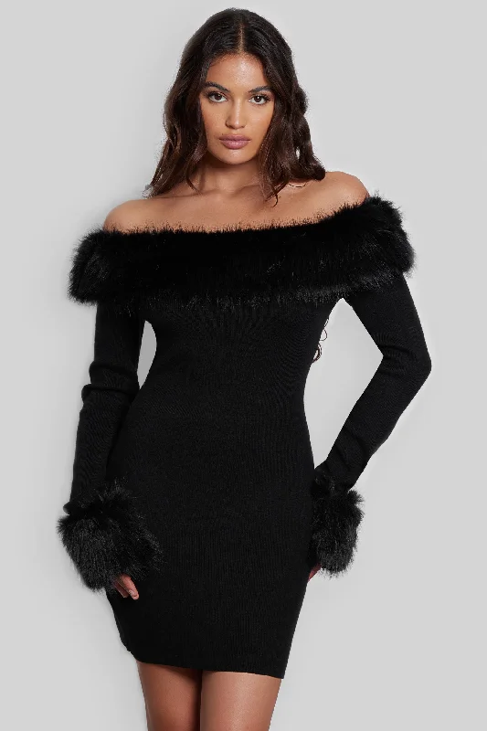 Season Sale Fira Fur Trim Knit Mini Dress