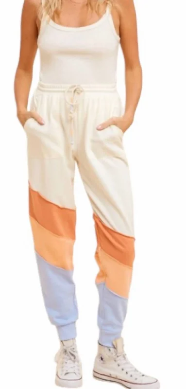 Effortless Sophistication Teagan Color Block French Terry Jogger Pants In Cream/coral