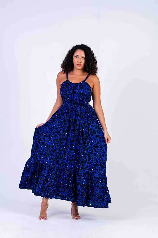 Wardrobe Essentials Mbakara Ankara Maxi Dress | Blue and Black African Print