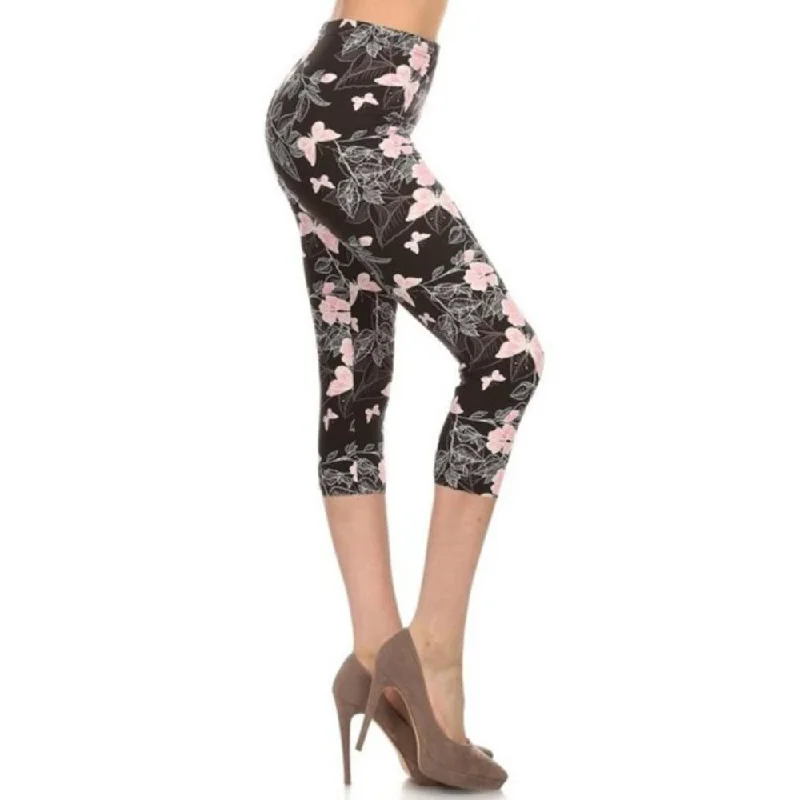 Urban Femme Streetwear Multi-color Print, Cropped Capri Leggings In A Fitted Style With A Banded High Waist