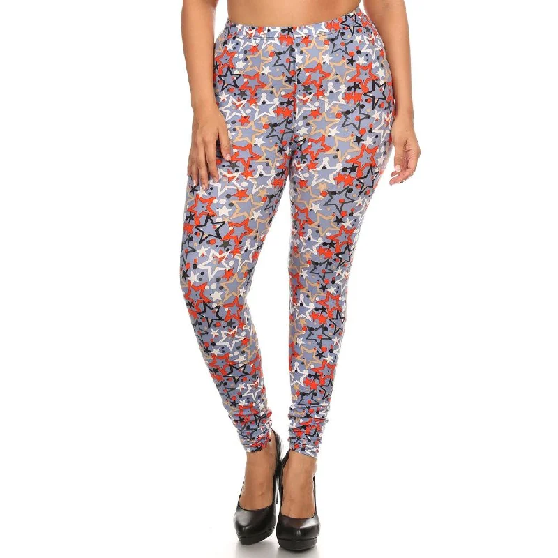 Relaxed Style Plus Size Star Print, Full Length Leggings In A Slim Fitting Style With A Banded High Waist