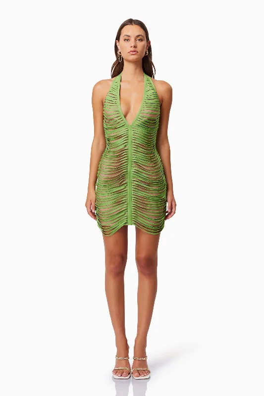 Dreamy Draping Stella Halter Neck Mini Dress - Green