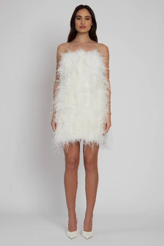 Latest Trends Cloud Feather Mini Dress - White