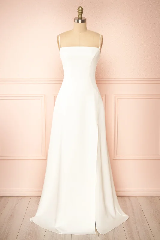 Graceful Cut Izabella Ivory | A-line Maxi Dress w/ Open Back