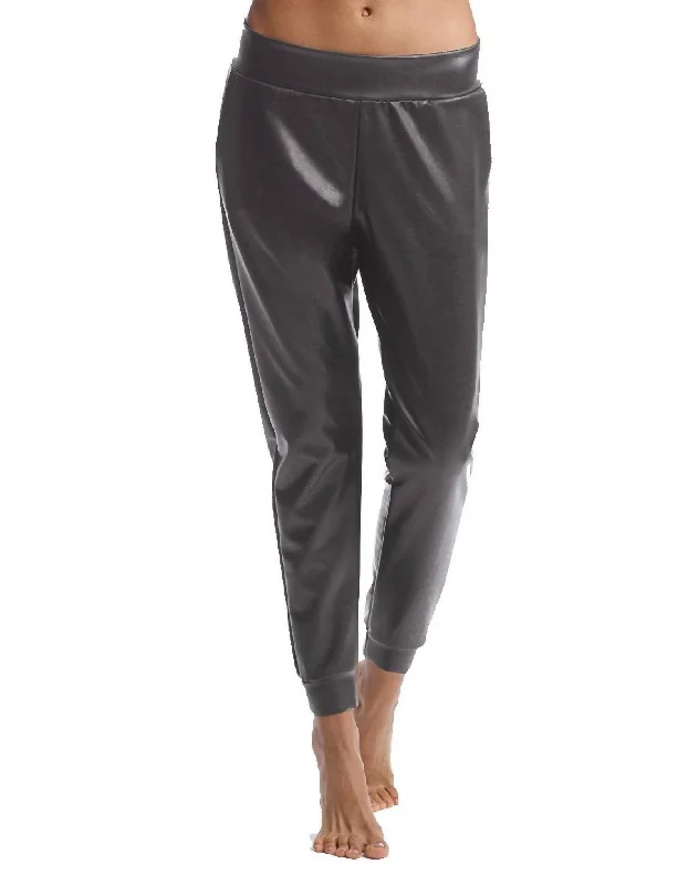 Elegant Attire Faux Leather Jogger In Grey