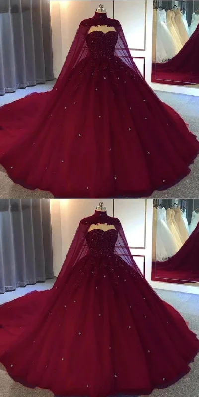 Casual Chic Clothing burgundy ball gown wedding dressTulle Prom Dresses    cg16776