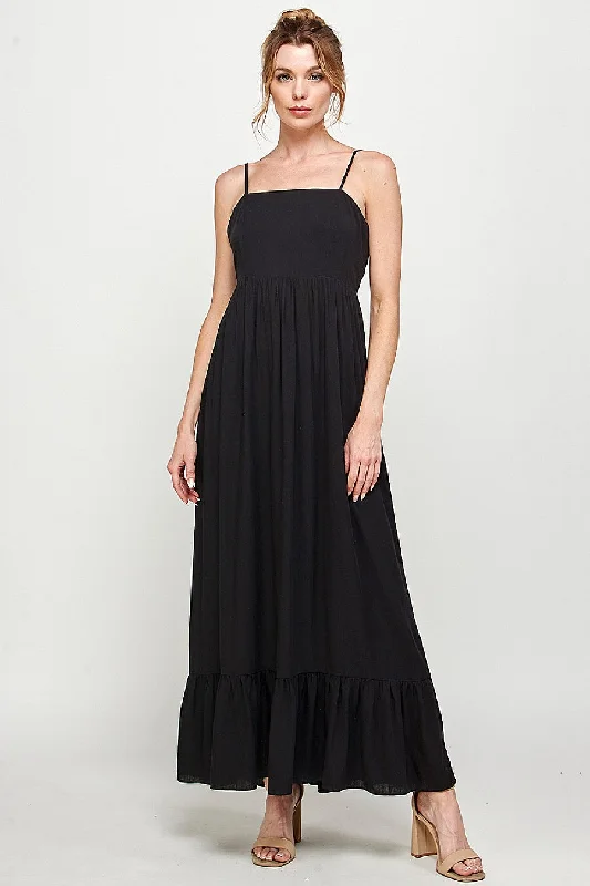 Latest Trends Long Spaghetti Strap Ruffled Maxi Dress