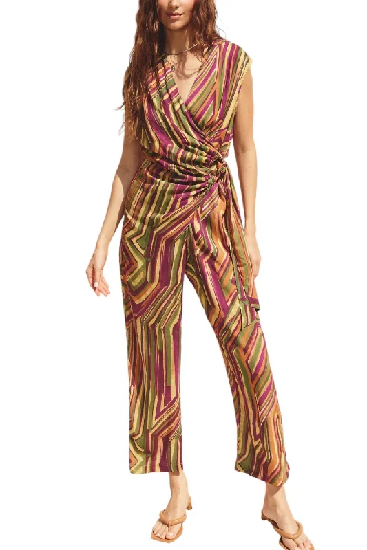 Feminine Flow Girls Night Buckle Detail Jumpsuit In Vintage Royale