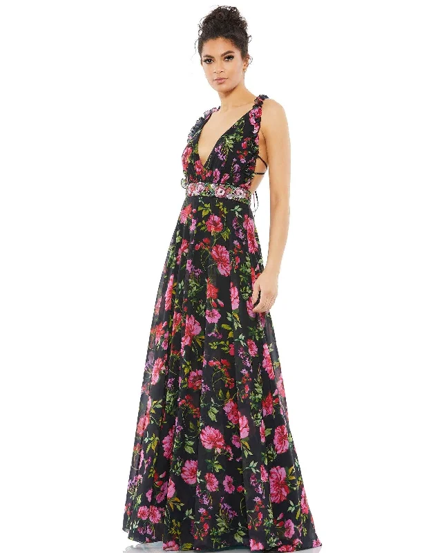 Ends Soon Mac Duggal 9156 Long Formal Floral Print Prom Gown