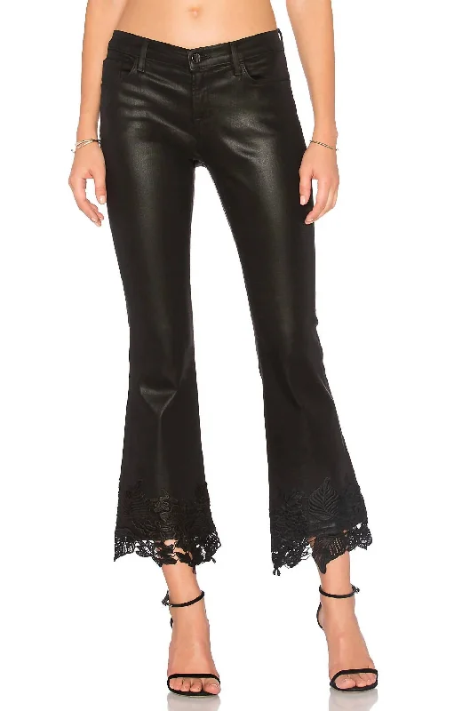 Lightweight Fabric Selena Mid Rise Crop Boot Jeans In Black Lace