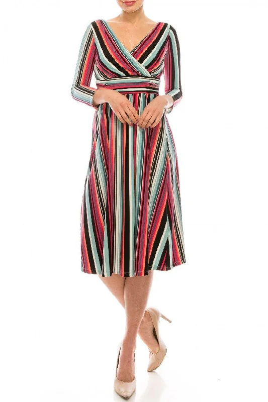 Budget-Friendly Fashion London Times Soft Striped Empire Waist Midi Dress Sale