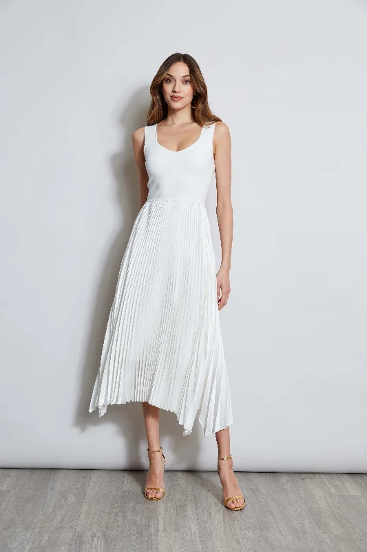 Feminine Allure Sleeveless Contour Pleated Midi Dress