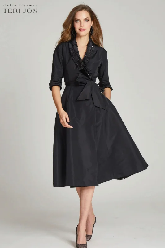 Modern Romance Beaded Velvet Trim Shirtwaist Midi Dress