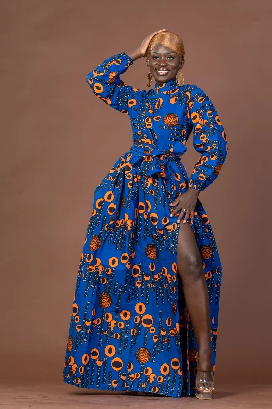 Clearance Event Royal Ankara Maxi Dress | Blue and Orange African Print