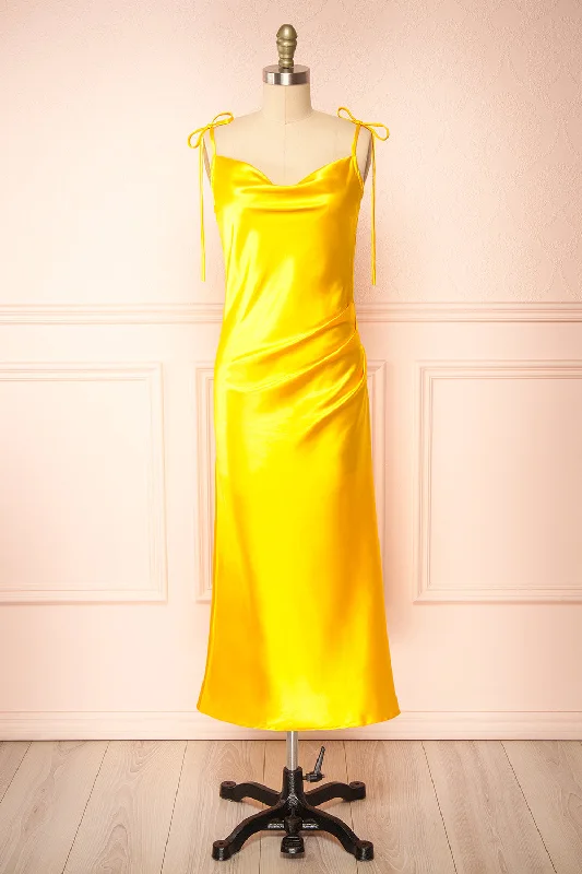 Romantic Flair Elyse Yellow | Cowl Neck Midi Dress