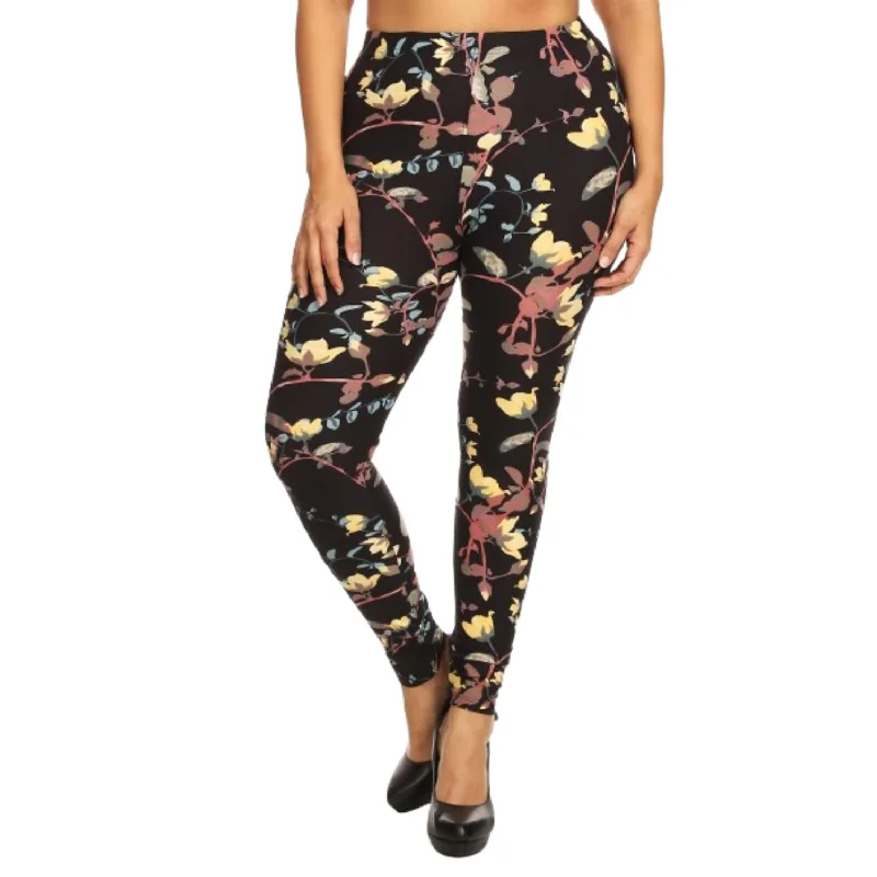 Casual Fashion Plus Size Floral Print, Full Length Leggings In A Slim Fitting Style With A Banded High Waist