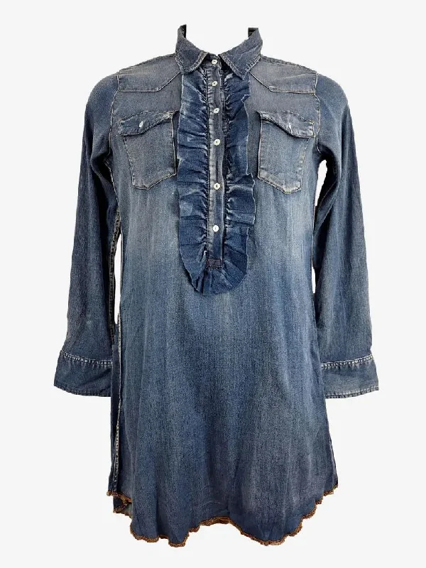 Discounts On Casual Weekend Styles shirty Western Light Denim Ruffle Midi Dress Size M