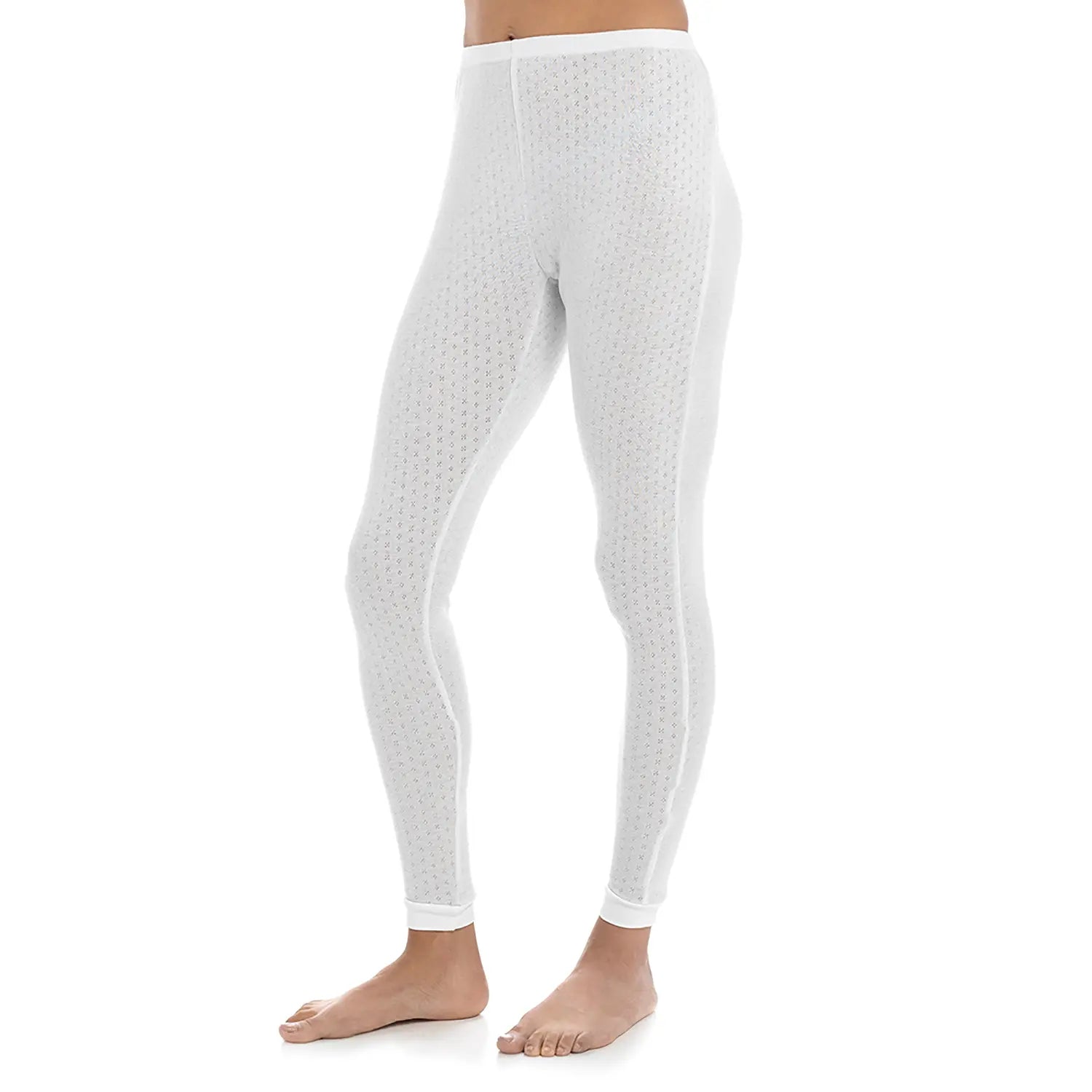 Style Upgrade Ladies Thermal Leggings White Pointelle Extra Warm Base Layer