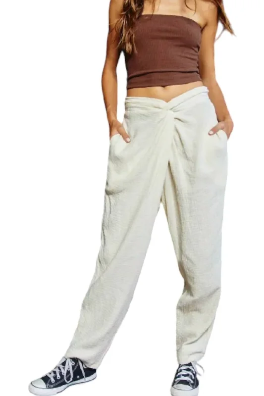 Romantic Date - Night Ensemble Summer Twist Waist Pants In Cream