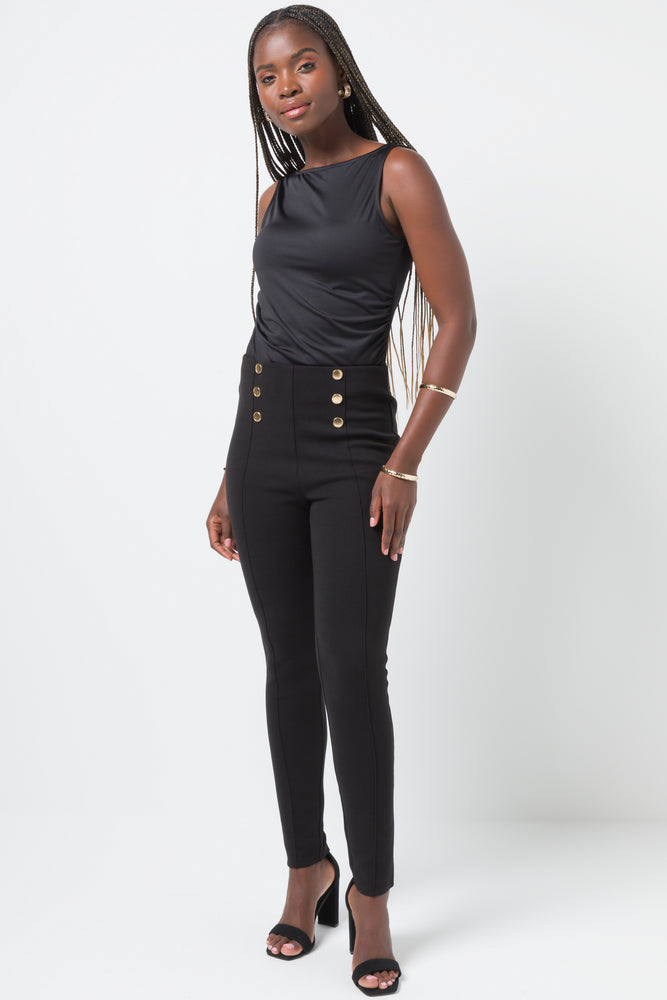 Quality Driven Apparel Legging With Gold Buttons Black