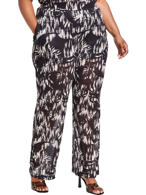 Feminine Grace Plus Womens High Rise Mesh Wide Leg Pants