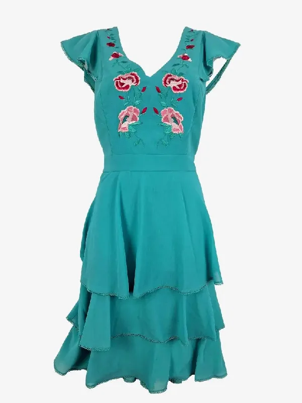 Limited Styles Review Jade Embroidered Flounce Midi Dress Size 12