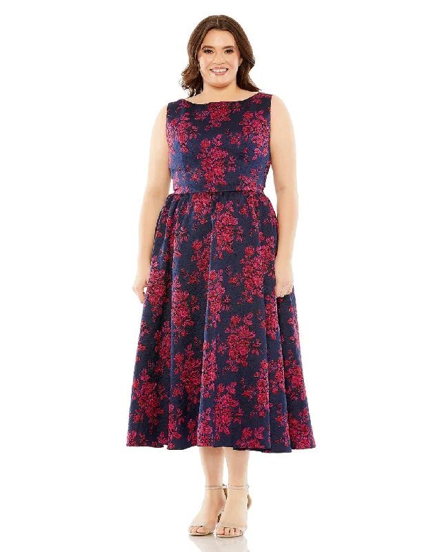 Special Occasion Wear Mac Duggal 68557 Plus Size Printed Cocktail A Line Midi Dress