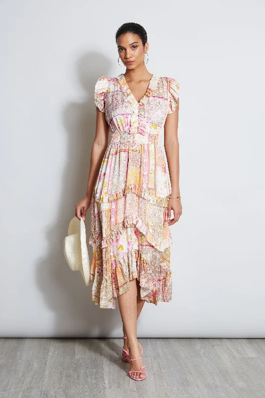 Formal Outfit Patchwork Print Midi Dress