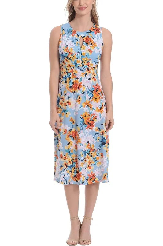 Seasonal Fashion London Times T6725M A Line Printed Short Cocktail Midi Dress