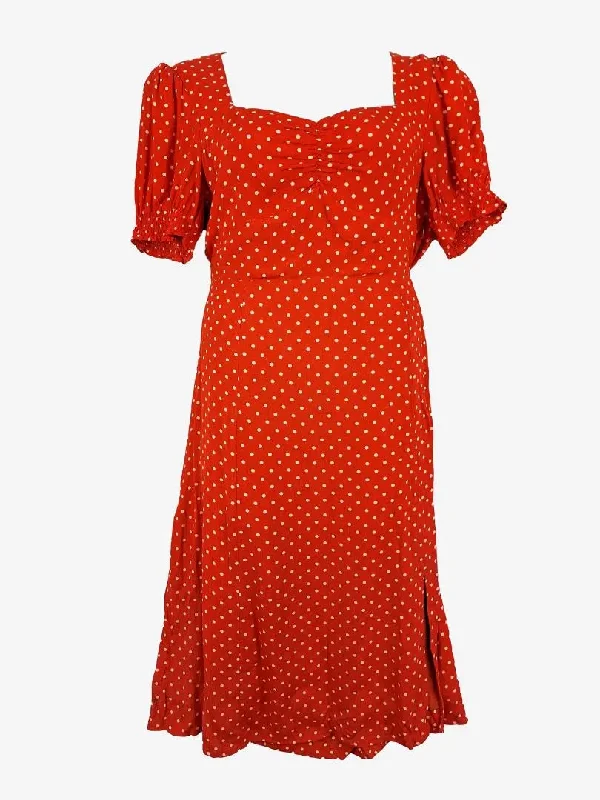 Wardrobe Update Leona Edmiston Terracotta Spotted Flowy Midi Dress Size 16