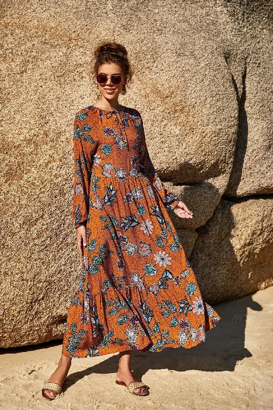 Boho - Chic Festival - Ready Style BerriesJam - Boho Printed Swing Beach Retro Maxi Dress