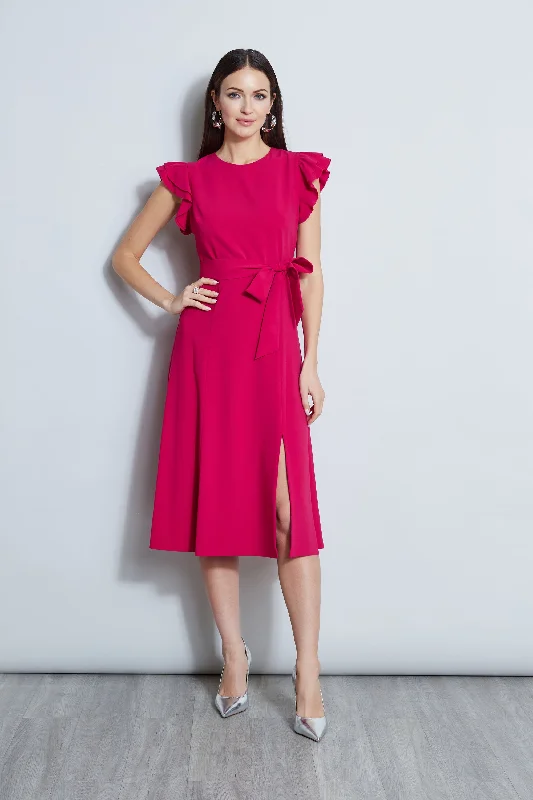 Flowing Silhouette Flutter Sleeve Midi Dress