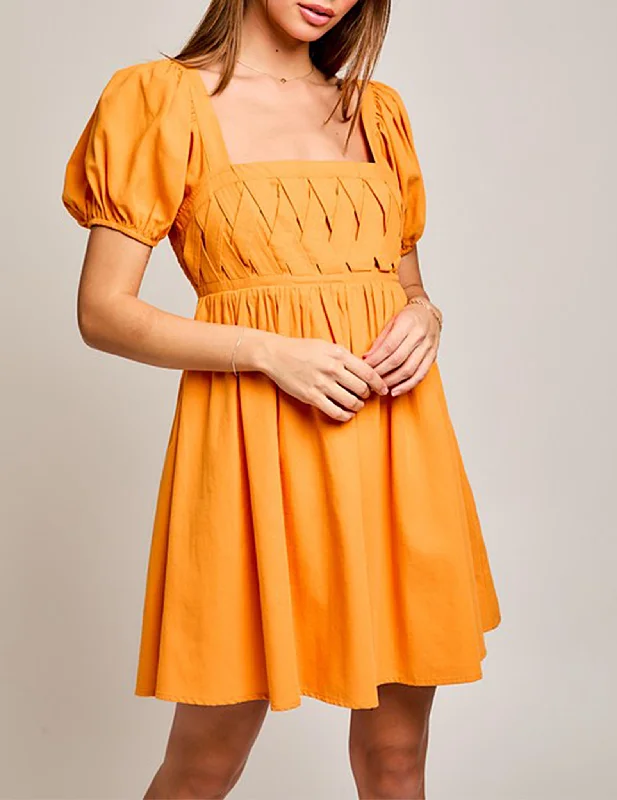 Vibrant Styles Saylor Lattice Detail Tangerine Mini Dress