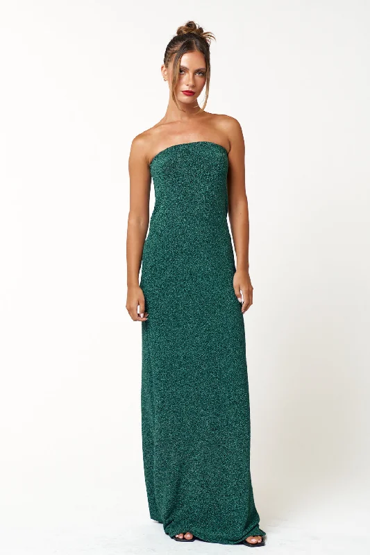 Seasonal Sale Long Strapless Glitter Maxi Dress