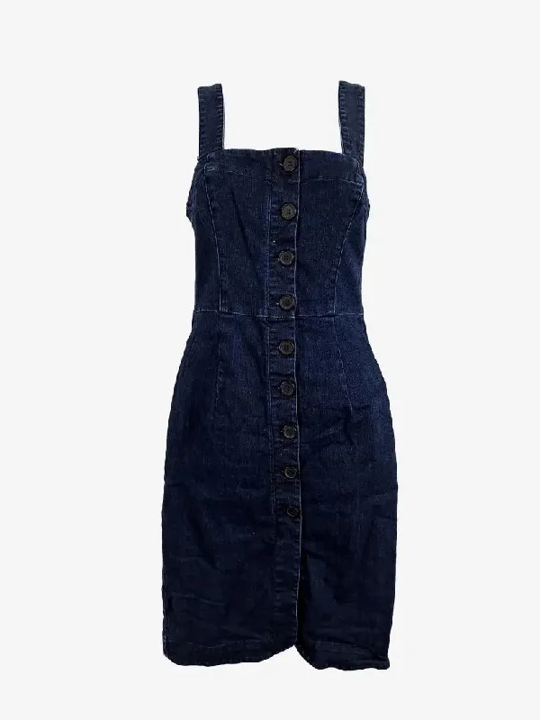 Score Big On Glamorous Red - Carpet Styles Country Road Indigo Denim Pinafore Midi Dress Size 4