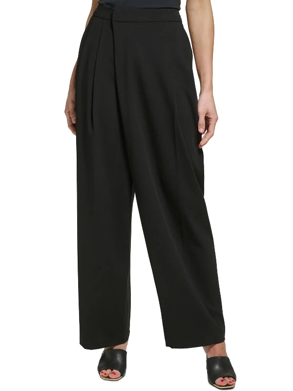 Casual Chic Petites Womens High-Rise Draped Wide Leg Pants