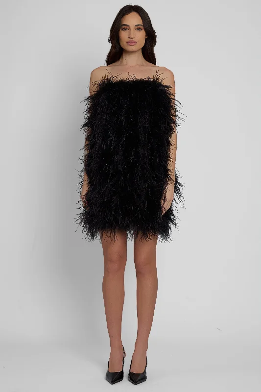 Seasonal Trends Cloud Feather Mini Dress - Black