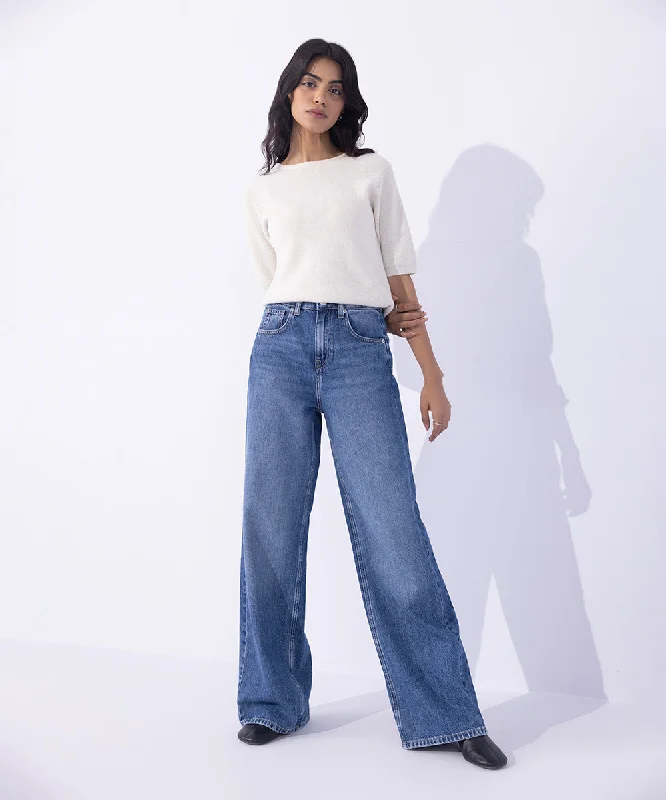 Romantic Flair Wide Leg Jeans with Side Panel