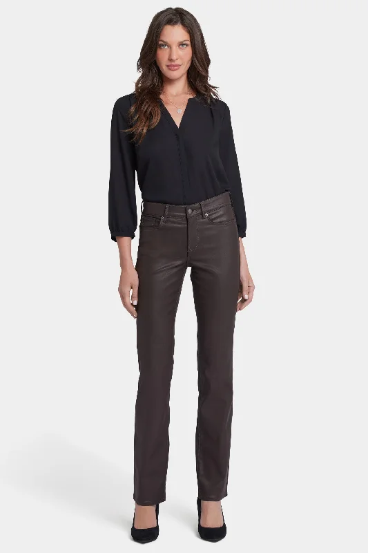 Timeless Elegant Coated Marilyn Straight Jeans In Petite - Coffee Bean Coated