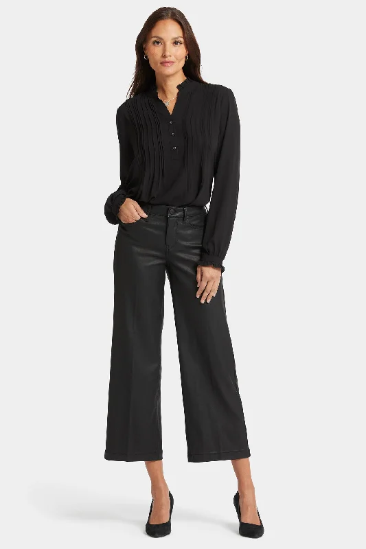 Seasonal Trend Coated Teresa Wide Leg Ankle Jeans - Black Coated