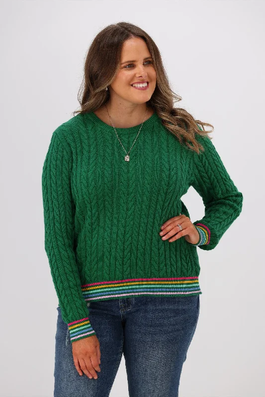 Comfort Centric Apparel Sugarhill Brighton Barbara Cable Knit Jumper Rainbow Tipping Green