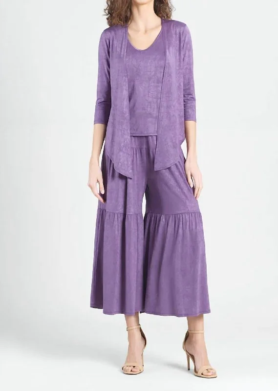 Elegant Contour Crushed Silk Knit 3Pc Set In Plum