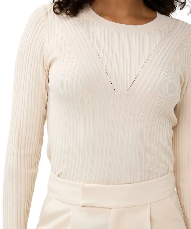 Parisian Effortless Chic Style Irregular Rib Knit Sweater In Beige