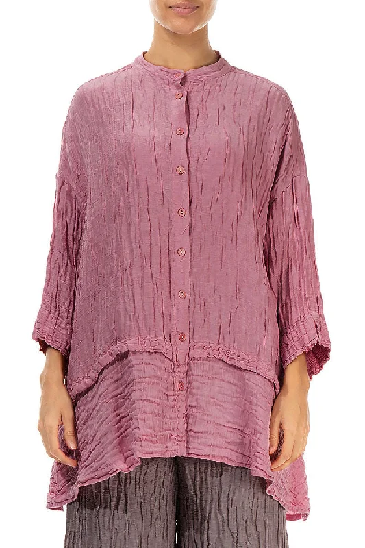 Urban Sophistication Flared Crinkled Mauve Taupe Silk Shirt