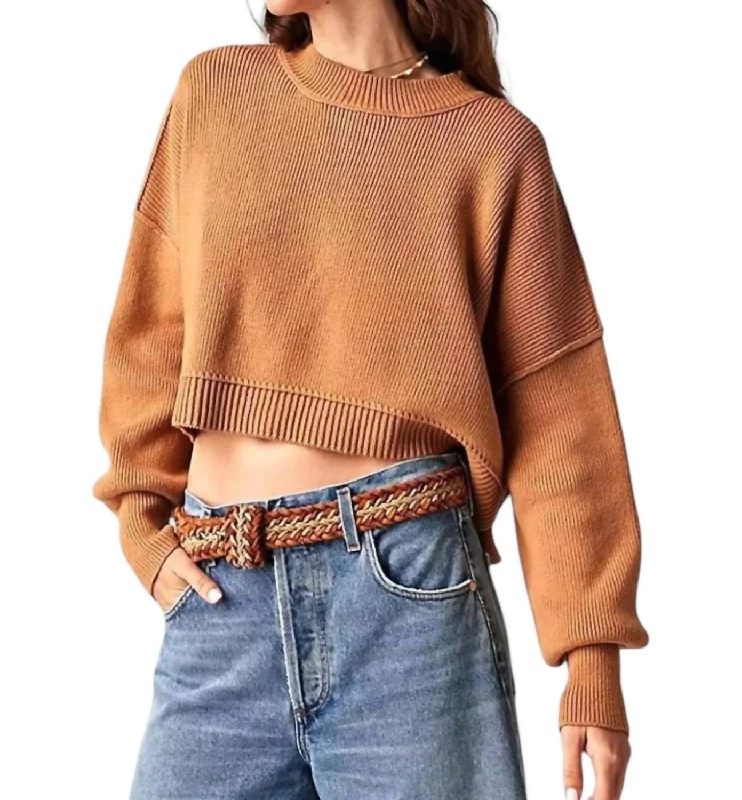 Ethnic Cultural Event Wear Easy Street Crop Pullover Sweater In Golden Squash