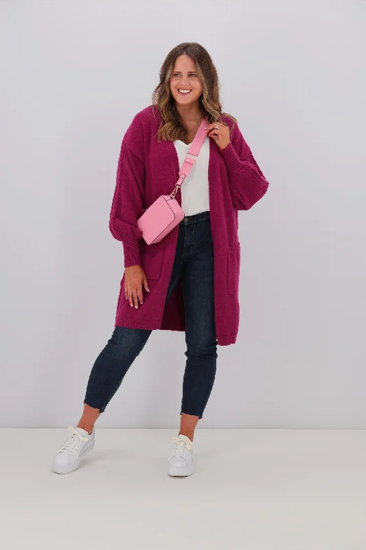 Hot Trends Shine On Label Wyatt Cable Knit Cardigan Orchid