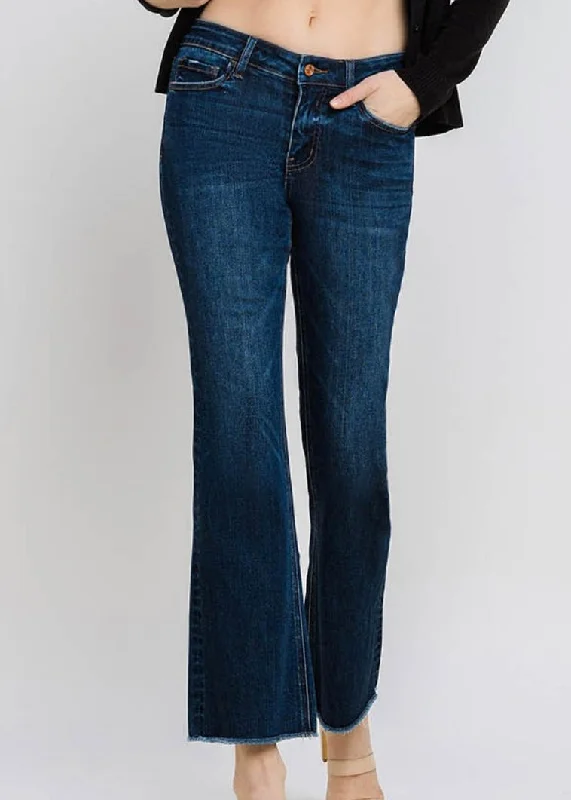 Refined Simplicity Lovervet Mid Rise Raw Hem Kick Flare Jeans