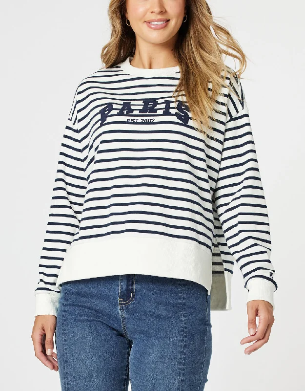 Embrace New Fashion Paris Stripe Sweatshirt - Navy/White