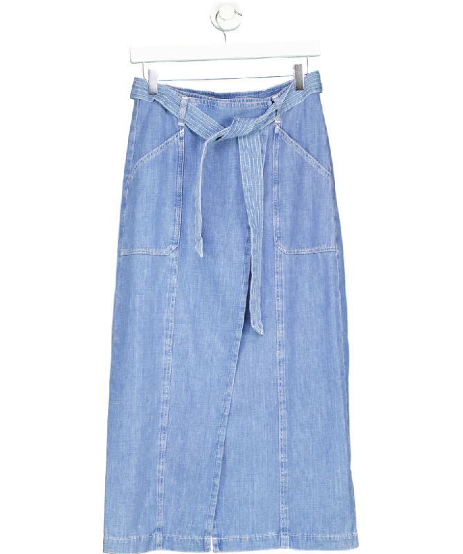 Holiday Sale Oliver Bonas Blue Tie Waist Chambray Denim Midi Skirt UK 8